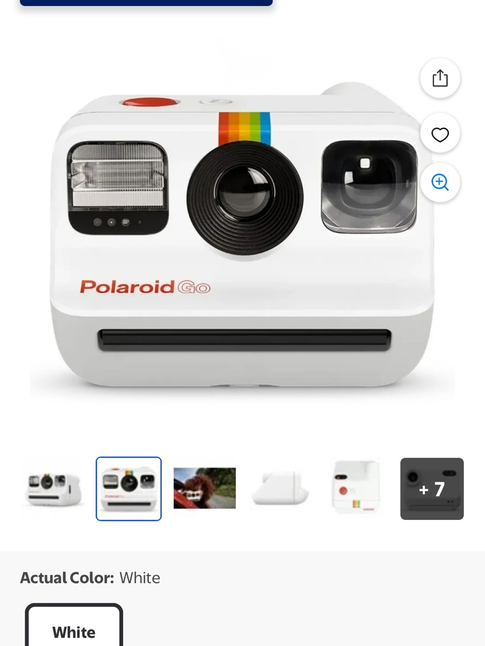 Polaroid Go Instant Camera with Rainbow Stripe - White